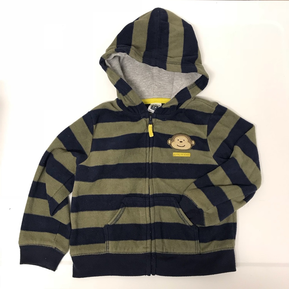Carter’s Striped Monkey Hoodie Zip Sweater 🐵